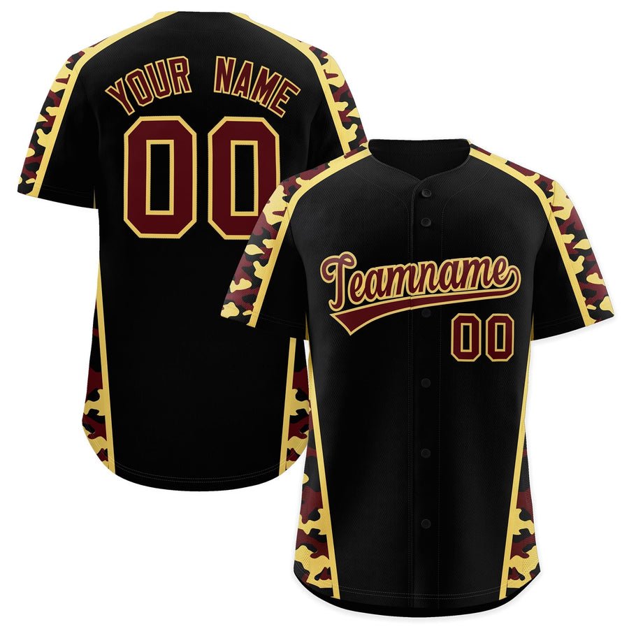 Custom Black Khaki Side Camo Style Personalization Baseball Jersey | BuyFootballJersey