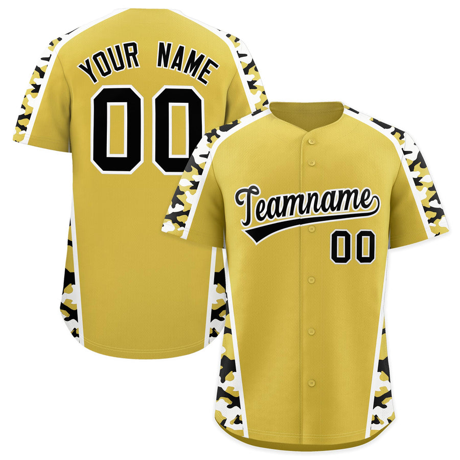 Custom Old Gold Black Side Camo Style Personalization Baseball Jersey | BuyFootballJersey