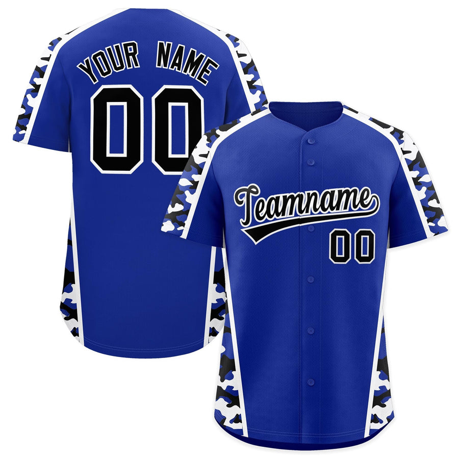 Custom Royal Blue Black Side Camo Style Personalization Baseball Jersey | BuyFootballJersey