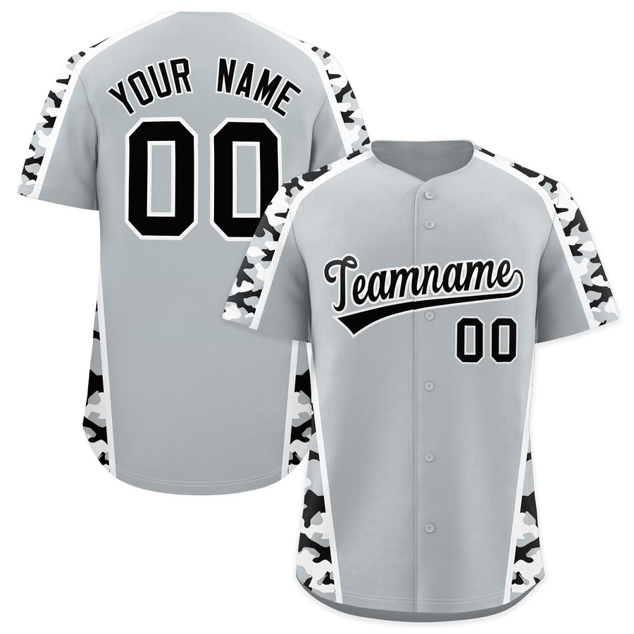 Custom Silver Black Side Camo Style Personalization Baseball Jersey | BuyFootballJersey
