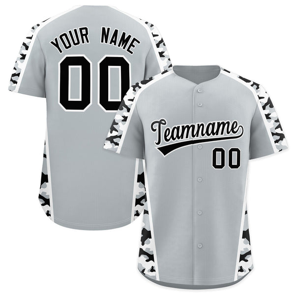 Custom Silver Black Side Camo Style Personalization Baseball Jersey | BuyFootballJersey