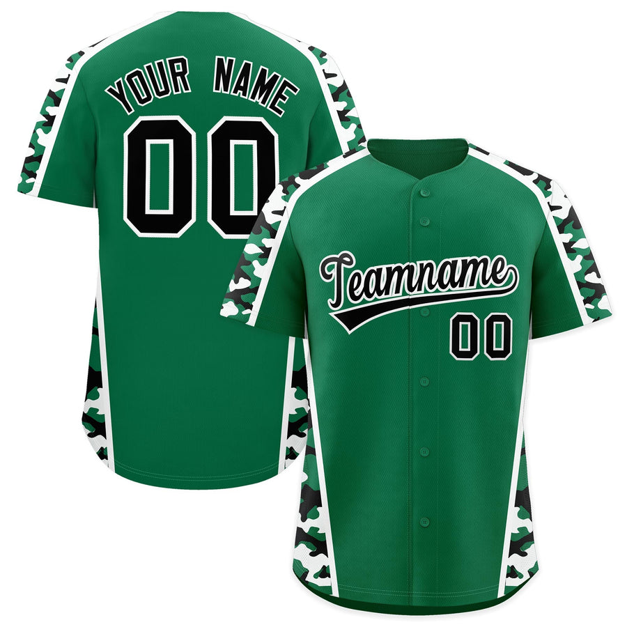 Custom Kelly Green Black Side Camo Style Personalization Baseball Jersey | BuyFootballJersey