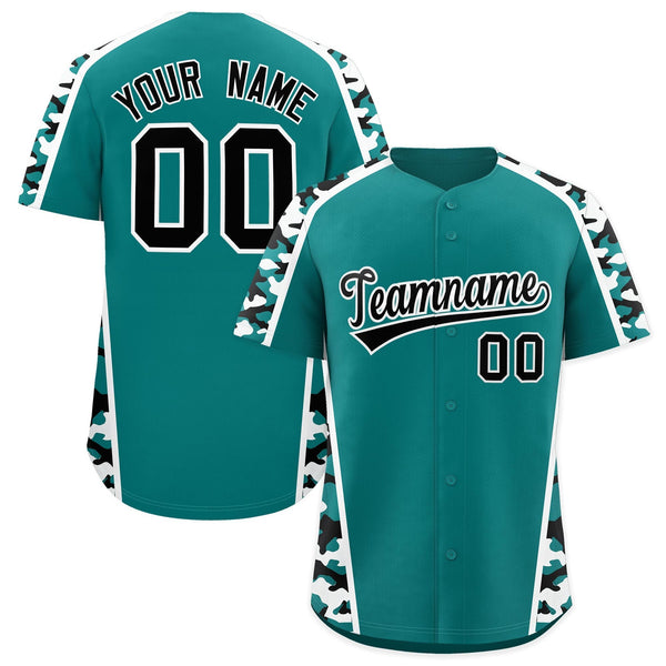Custom Teal Black White Side Camo Style Personalization Baseball Jersey | BuyFootballJersey