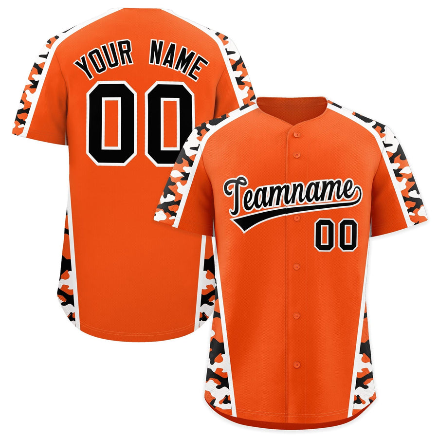Custom Orange Black Side Camo Style Personalization Baseball Jersey | BuyFootballJersey