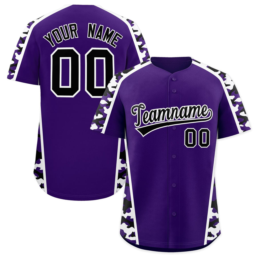 Custom Purple Black Side Camo Style Personalization Baseball Jersey | BuyFootballJersey