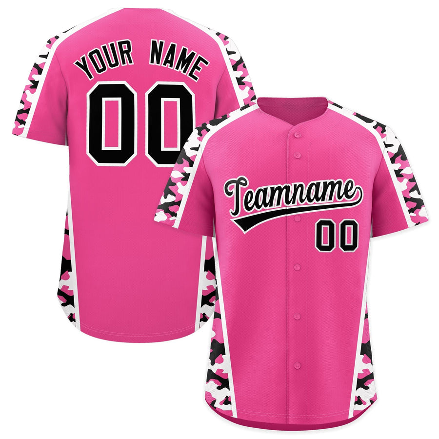 Custom Pink Black Side Camo Style Personalization Baseball Jersey | BuyFootballJersey