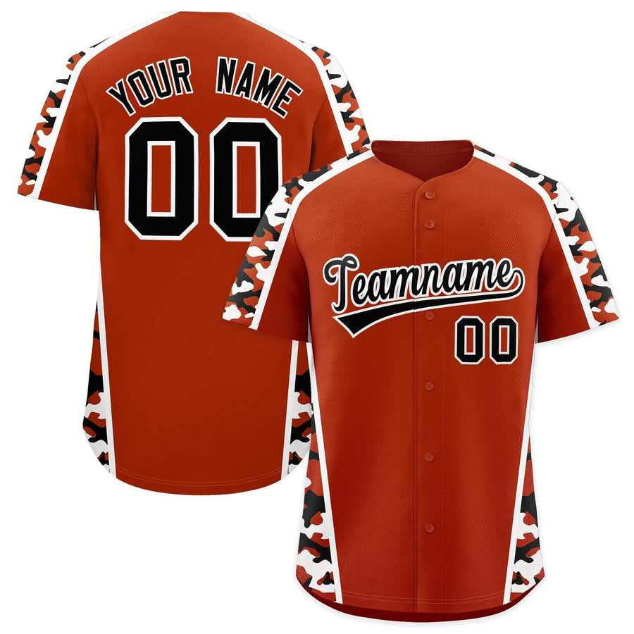 Custom Dark Orange Black Side Camo Style Personalization Baseball Jersey | BuyFootballJersey