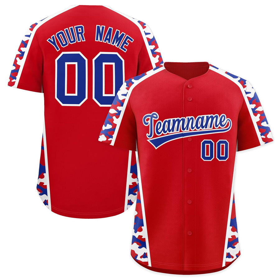 Custom Red Royal Blue Side Camo Style Personalization Baseball Jersey | BuyFootballJersey