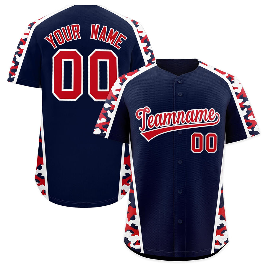 Custom Navy Red Side Camo Style Personalization Baseball Jersey | BuyFootballJersey