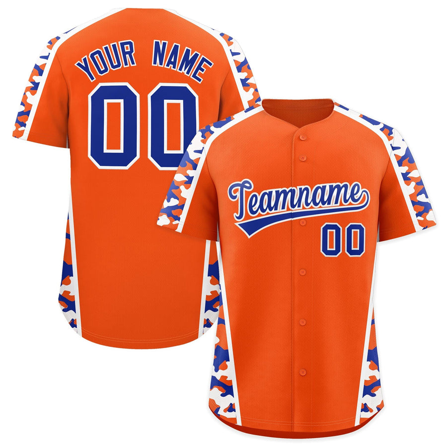 Custom Orange Royal Blue Side Camo Style Personalization Baseball Jersey | BuyFootballJersey