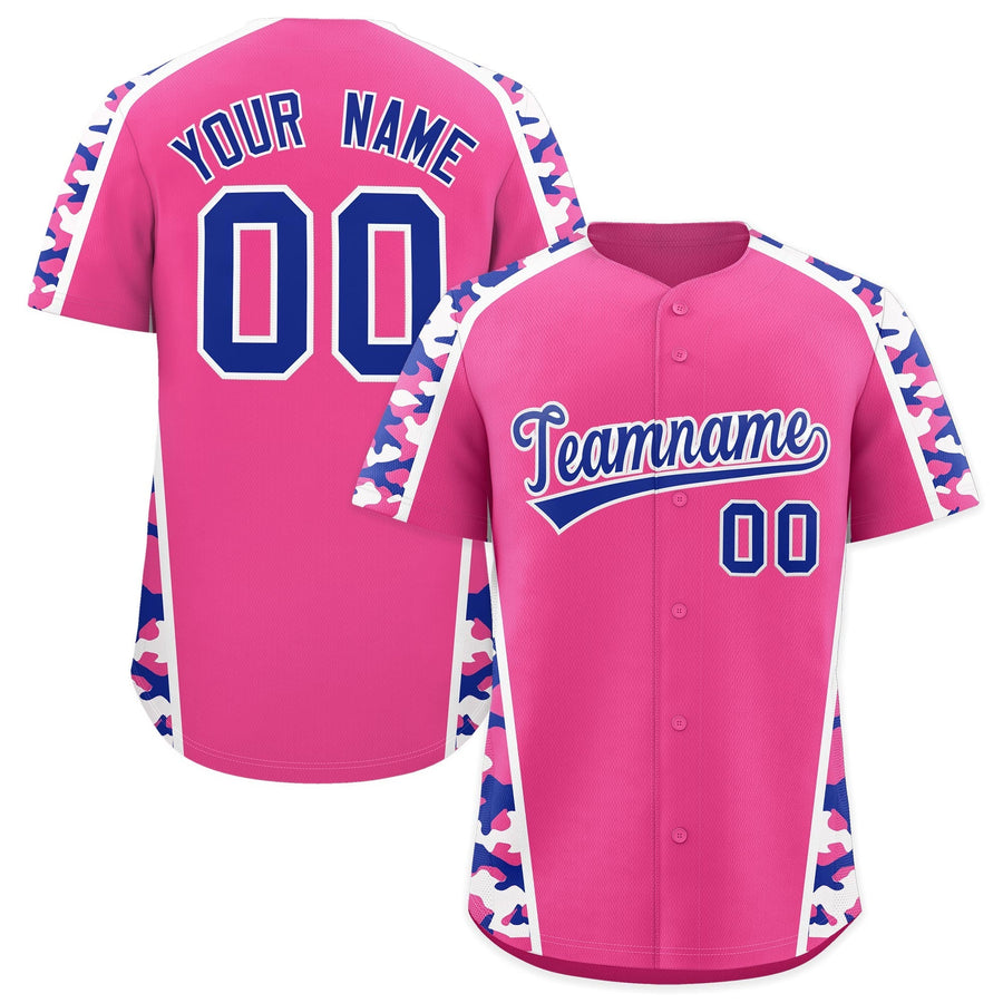 Custom Pink Royal Blue Side Camo Style Personalization Baseball Jersey | BuyFootballJersey