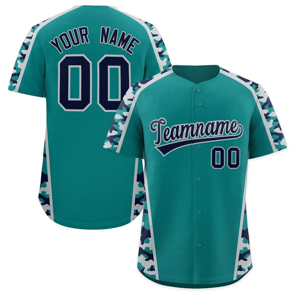 Custom Teal Navy Side Camo Style Personalization Baseball Jersey | BuyFootballJersey