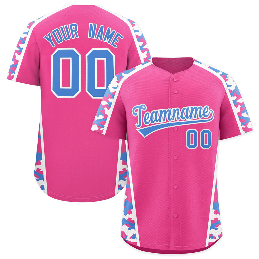 Custom Pink Powder Blue Side Camo Style Personalization Baseball Jersey | BuyFootballJersey