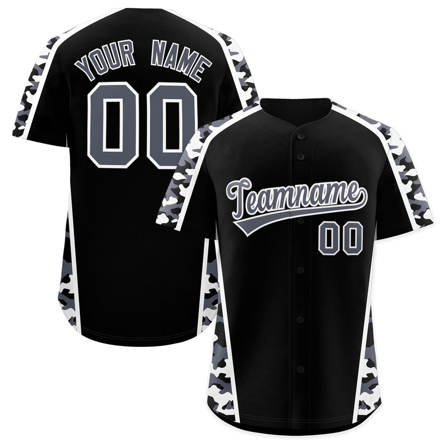 Custom Black Gray Side Camo Style Personalization Baseball Jersey | BuyFootballJersey