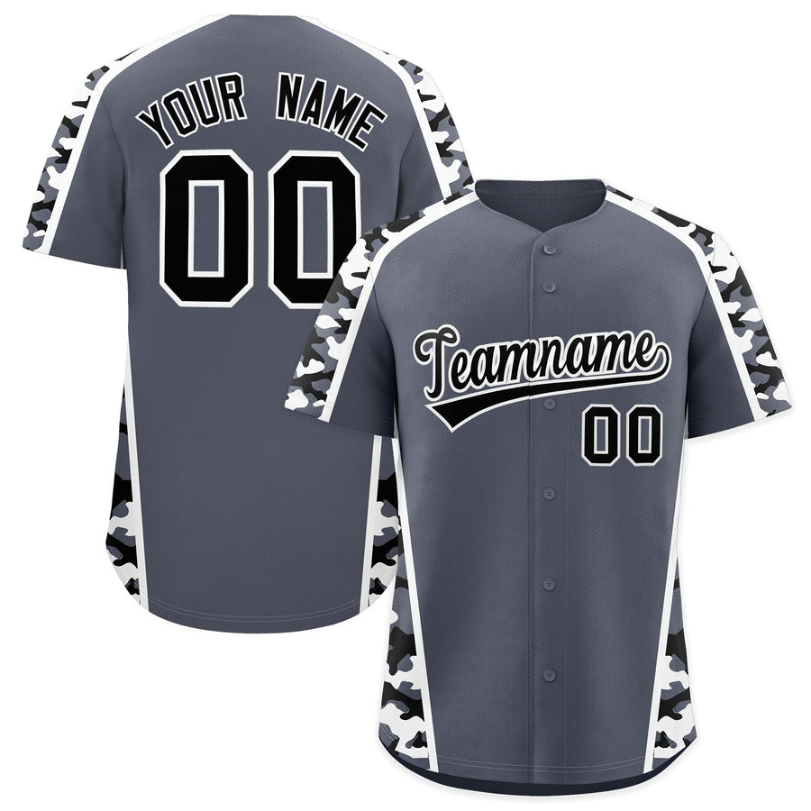 Custom Gray Black Side Camo Style Personalization Baseball Jersey | BuyFootballJersey