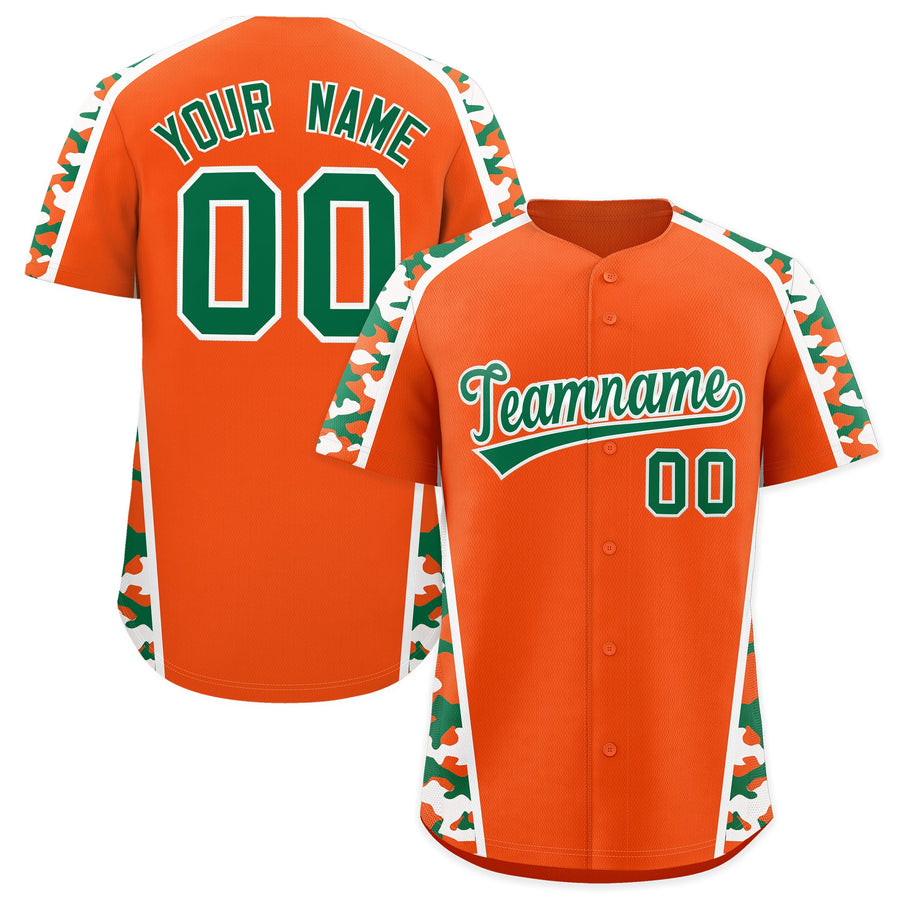 Custom Orange Kelly Green Side Camo Style Personalization Baseball Jersey | BuyFootballJersey