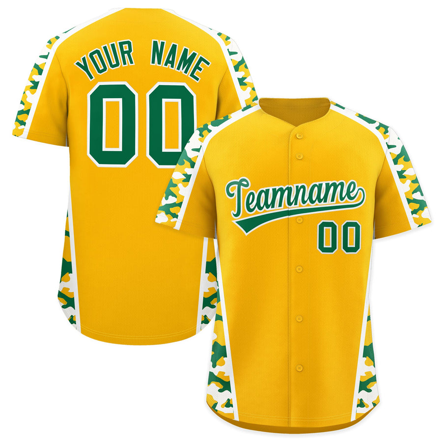 Custom Yellow Kelly Green Side Camo Style Personalization Baseball Jersey | BuyFootballJersey