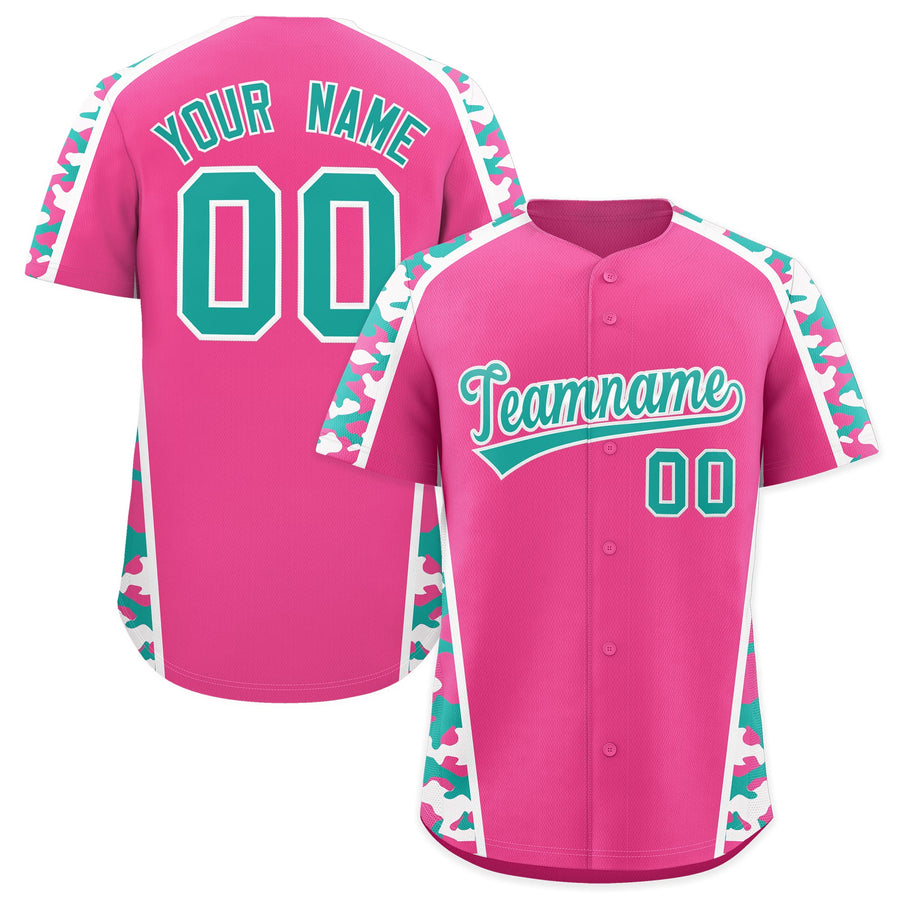 Custom Pink Aqua Side Camo Style Personalization Baseball Jersey | BuyFootballJersey