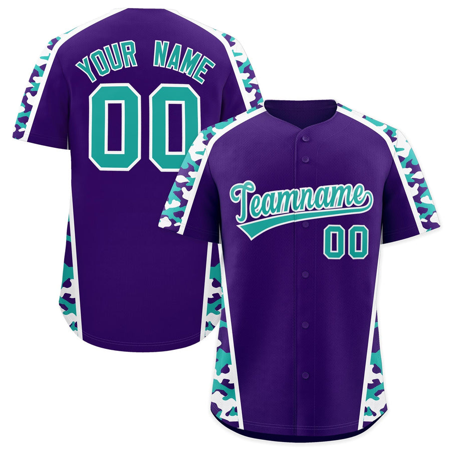 Custom Purple Aqua Side Camo Style Personalization Baseball Jersey | BuyFootballJersey