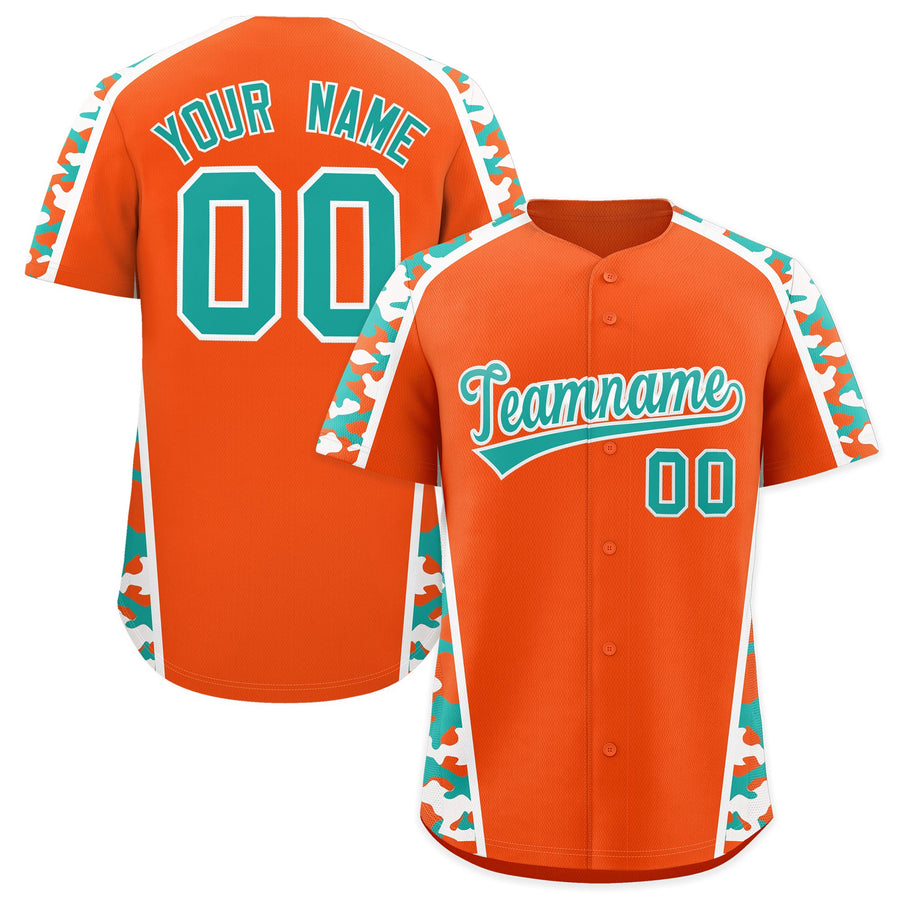 Custom Orange Aqua Side Camo Style Personalization Baseball Jersey | BuyFootballJersey