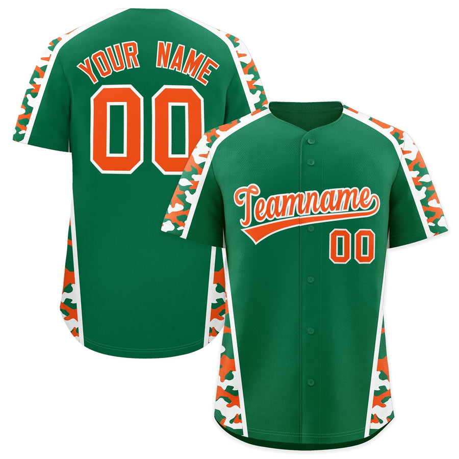 Custom Kelly Green Orange Side Camo Style Personalization Baseball Jersey | BuyFootballJersey