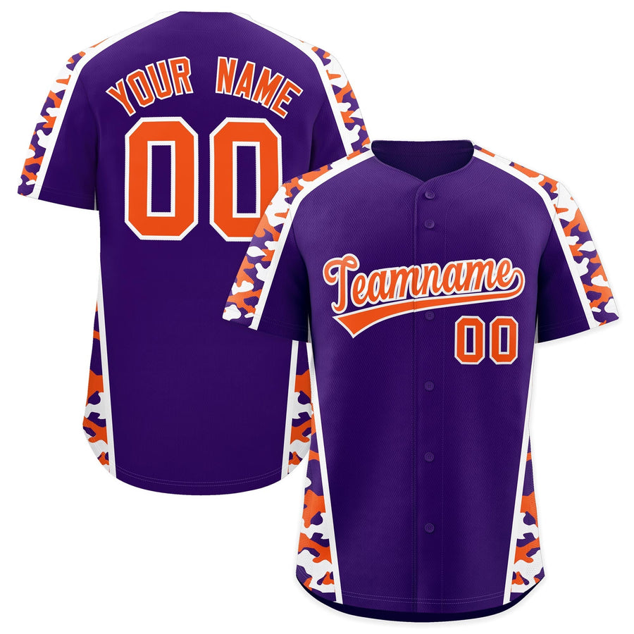 Custom Purple Orange Side Camo Style Personalization Baseball Jersey | BuyFootballJersey