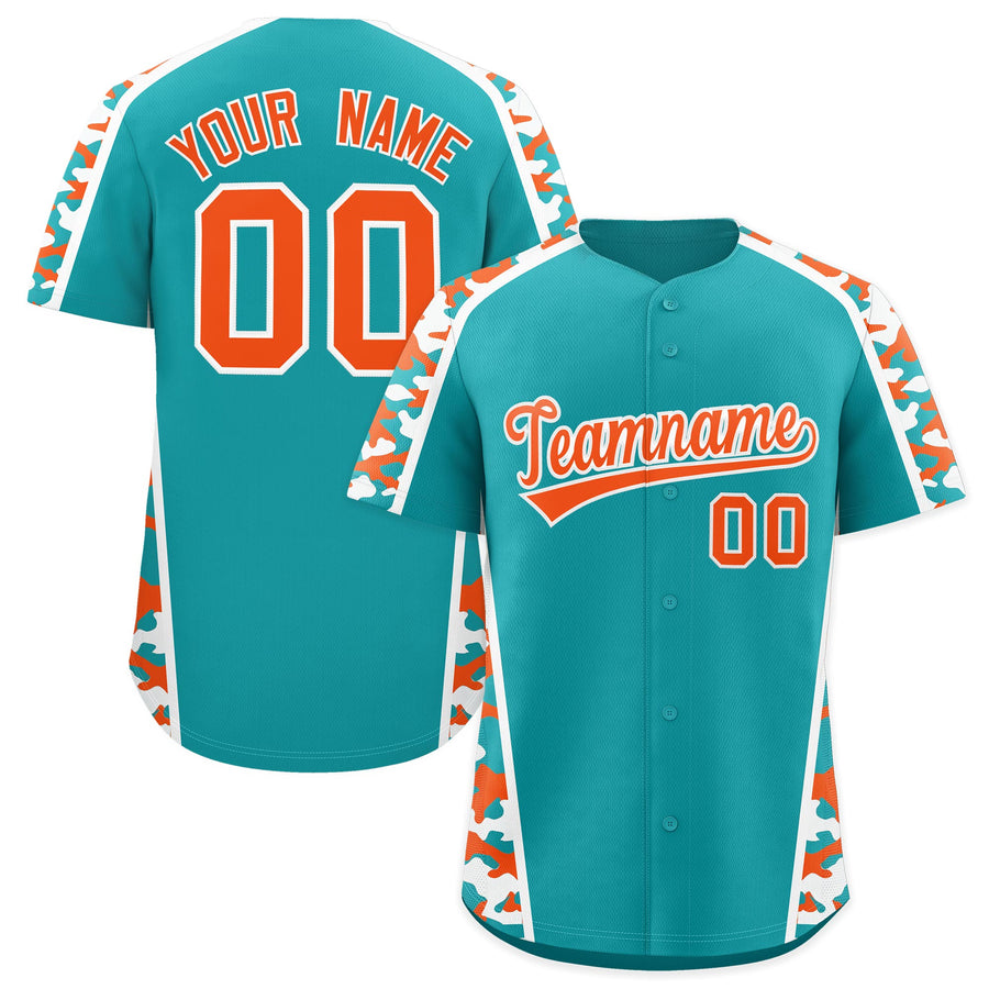 Custom Aqua Orange Side Camo Style Personalization Baseball Jersey | BuyFootballJersey