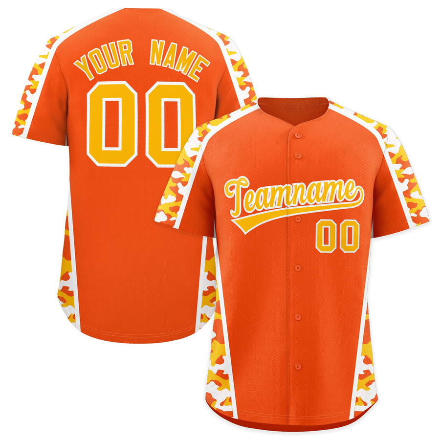 Custom Orange Yellow Side Camo Style Personalization Baseball Jersey | BuyFootballJersey