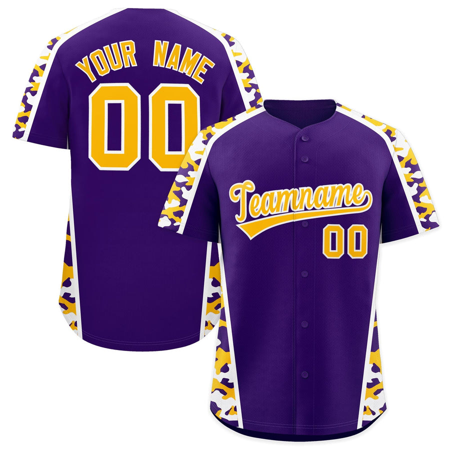 Custom Pink Yellow Side Camo Style Personalization Baseball Jersey | BuyFootballJersey