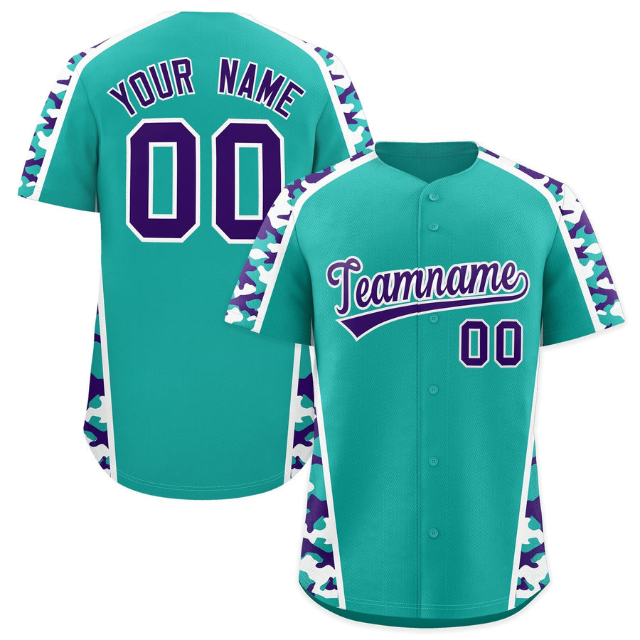 Custom Aqua Purple Side Camo Style Personalization Baseball Jersey | BuyFootballJersey