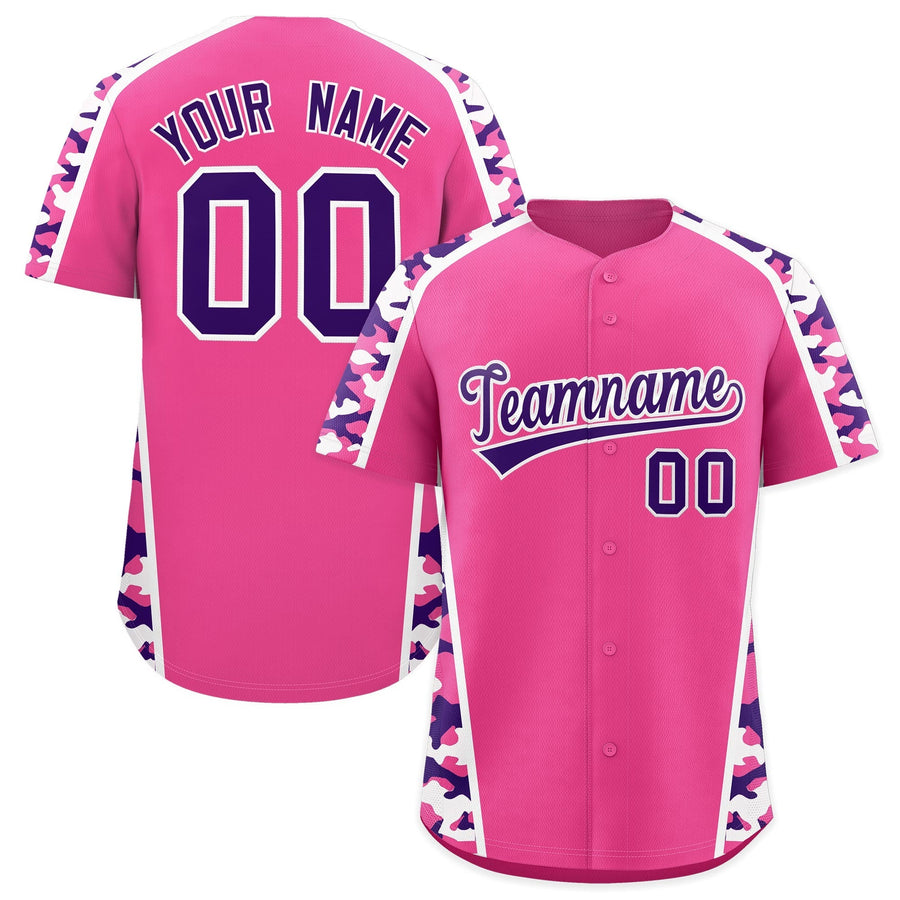 Custom Pink Purple Side Camo Style Personalization Baseball Jersey | BuyFootballJersey