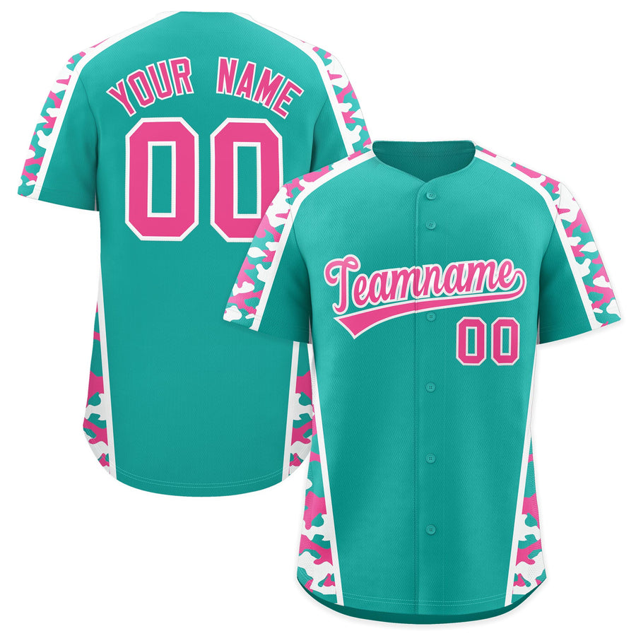 Custom Aqua Pink Side Camo Style Personalization Baseball Jersey | BuyFootballJersey
