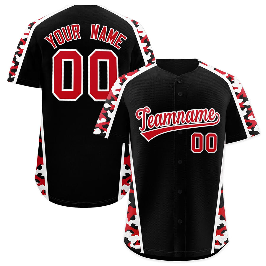 Custom Black Red Side Camo Style Personalization Baseball Jersey | BuyFootballJersey