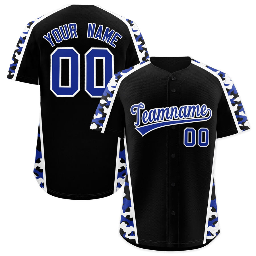 Custom Black Royal Blue Side Camo Style Personalization Baseball Jersey | BuyFootballJersey