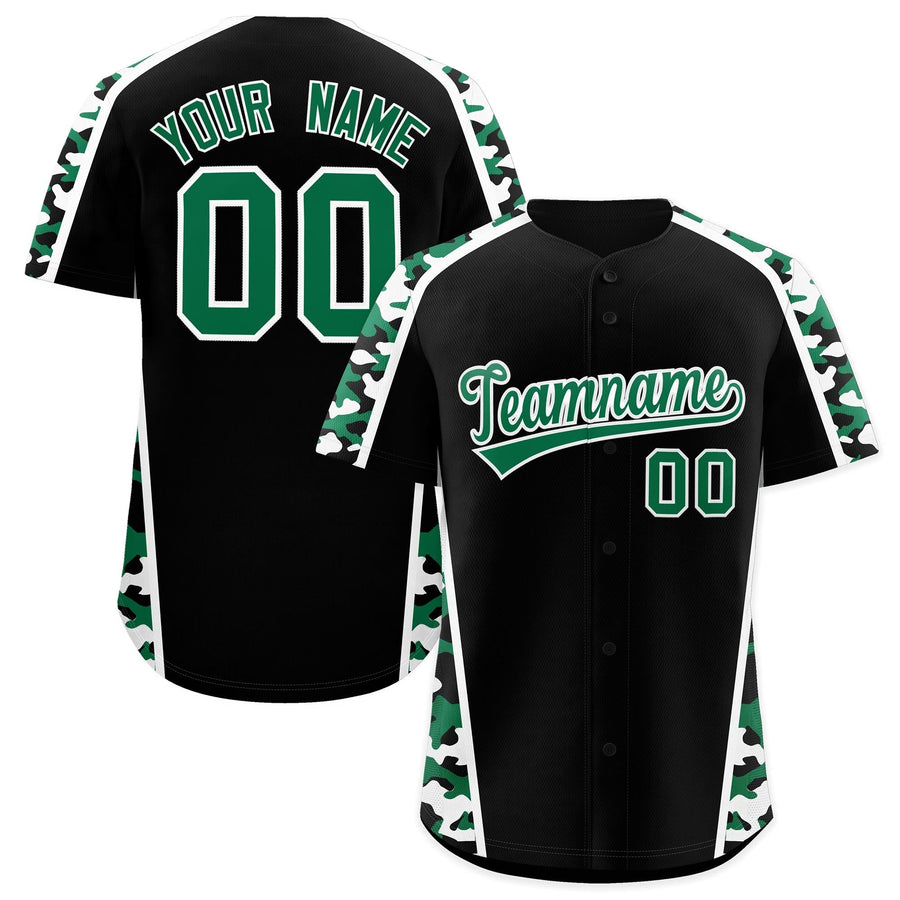 Custom Black Kelly Green Side Camo Style Personalization Baseball Jersey | BuyFootballJersey
