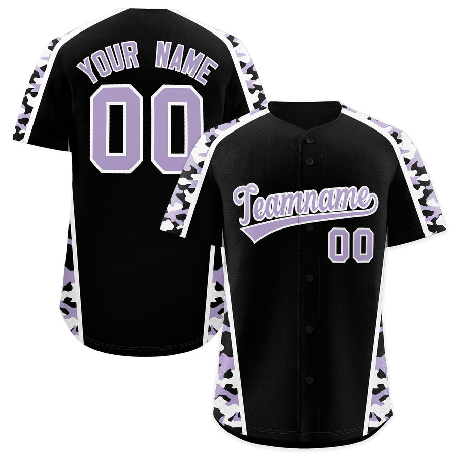 Custom Black Light Purple Side Camo Style Personalization Baseball Jersey | BuyFootballJersey