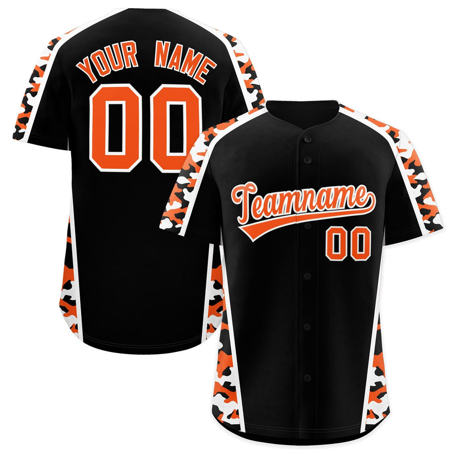Custom Black Orange Side Camo Style Personalization Baseball Jersey | BuyFootballJersey