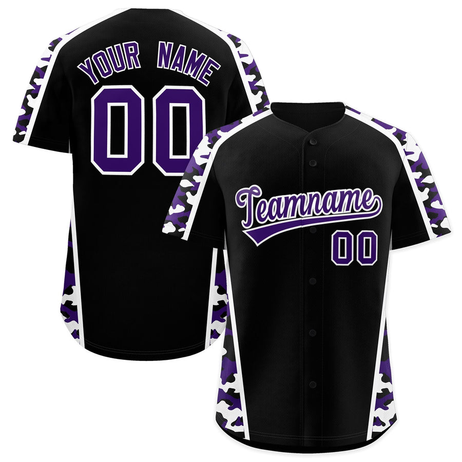 Custom Black Purple Side Camo Style Personalization Baseball Jersey | BuyFootballJersey