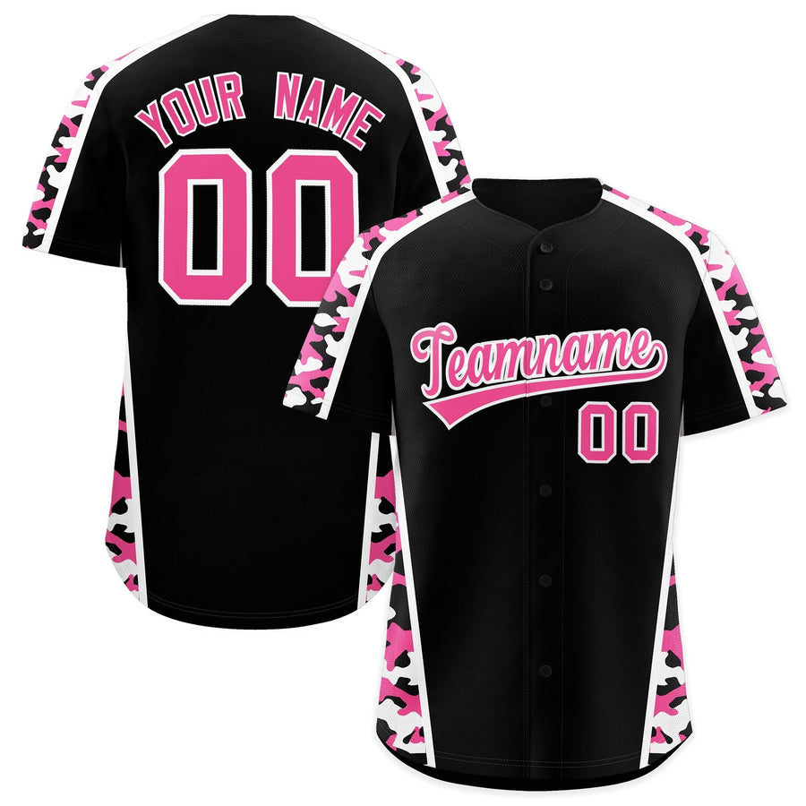 Custom Black Pink Side Camo Style Personalization Baseball Jersey | BuyFootballJersey