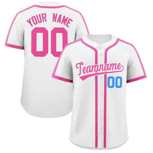 Custom White Pink Personalized Classic Baseball Jersey | BuyFootballJersey