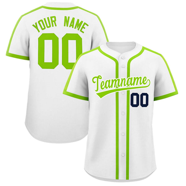 Custom White Neon Green Personalized Classic Baseball Jersey | BuyFootballJersey