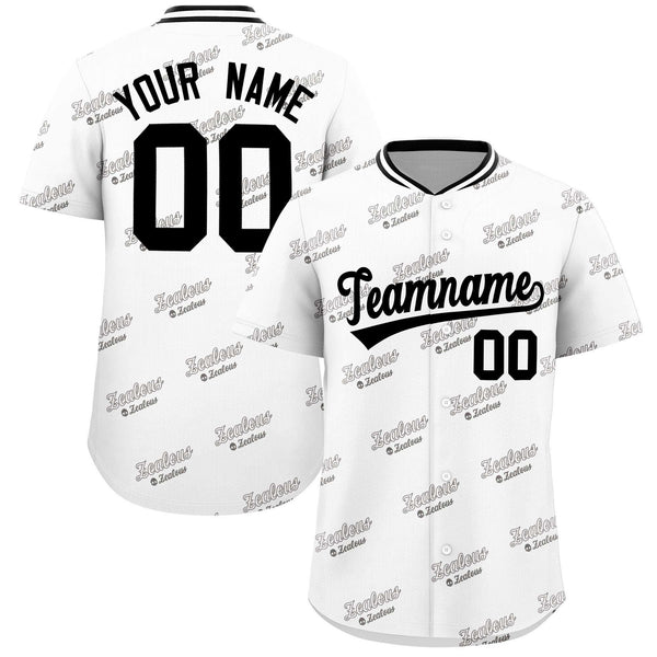 Custom White Black Full Button Text Graffiti Pattern Baseball Jersey | BuyFootballJersey