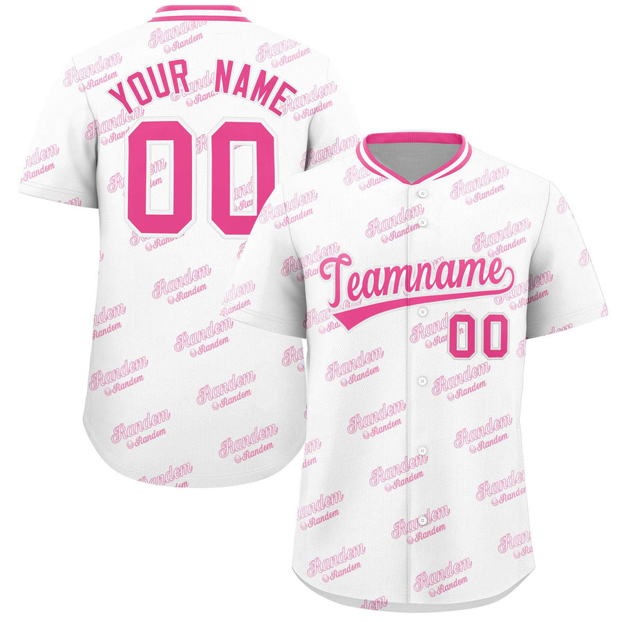 Custom White Pink Full Button Text Graffiti Pattern Baseball Jersey | BuyFootballJersey