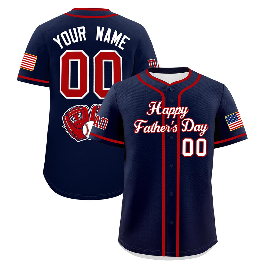 Custom Navy White Red Classic Style Father's Day Quick Dry Baseball Jersey | BuyFootballJersey