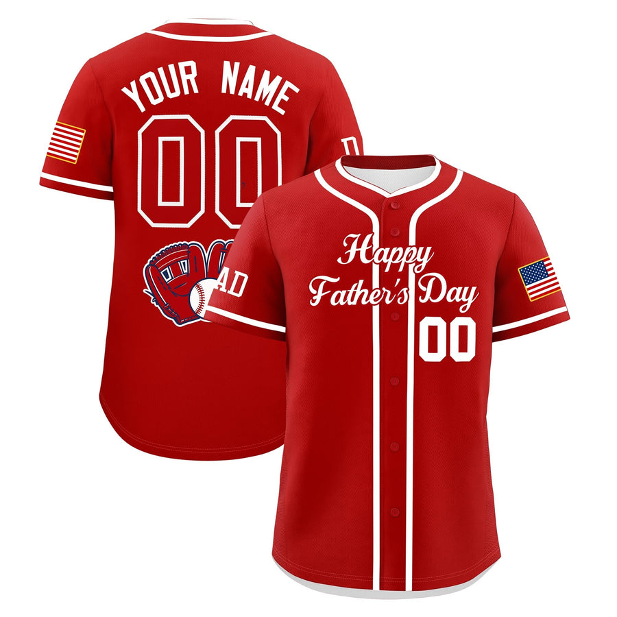 Custom Red White Classic Style Father's Day Quick Dry Baseball Jersey | BuyFootballJersey