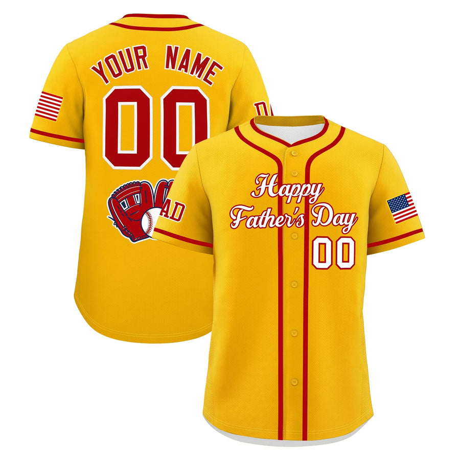 Custom Yellow White Red Classic Style Father's Day Quick Dry Baseball Jersey | BuyFootballJersey
