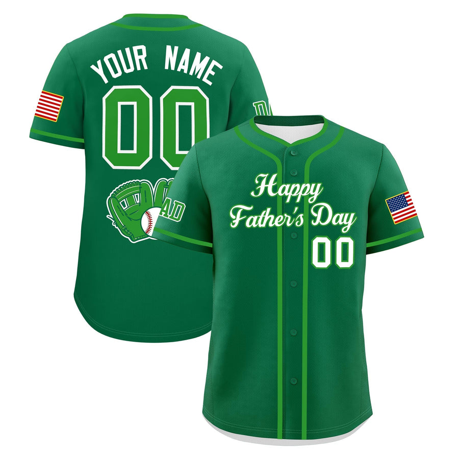 Custom Kelly Green White Light Green Classic Style Father's Day Quick Dry Baseball Jersey | BuyFootballJersey