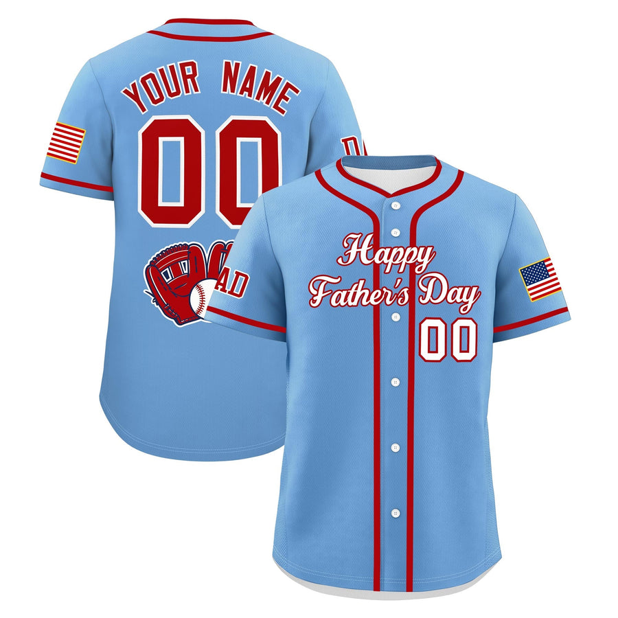 Custom Powder Blue White Red Classic Style Father's Day Quick Dry Baseball Jersey | BuyFootballJersey