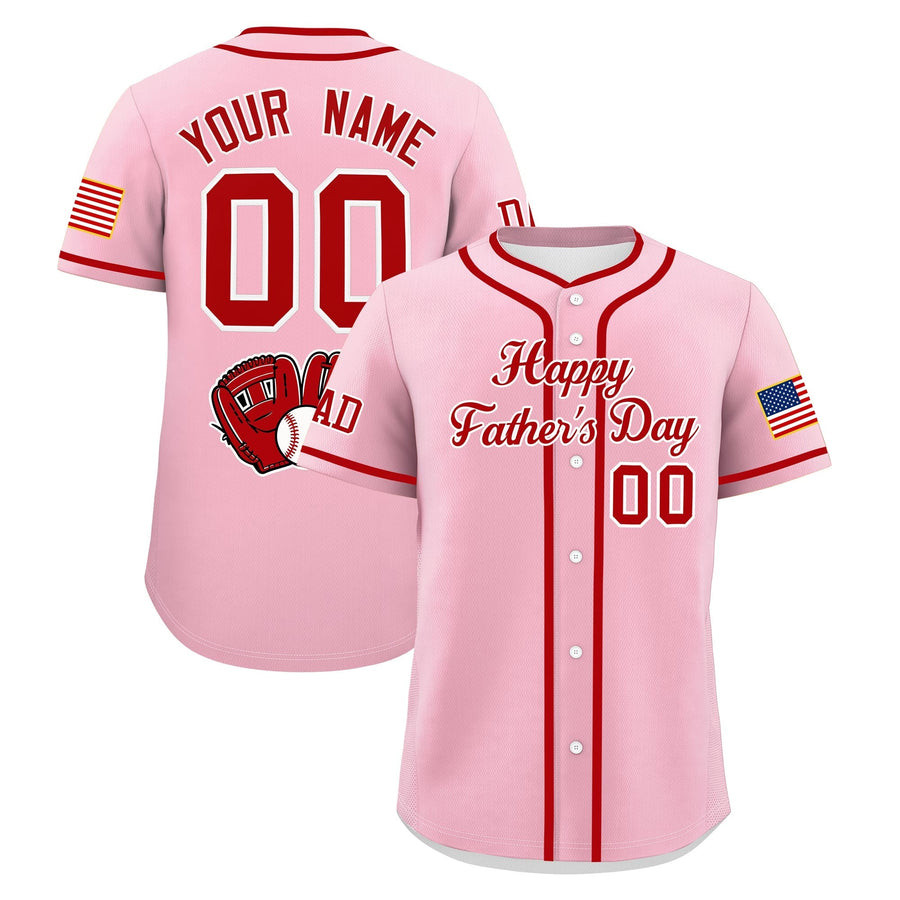 Custom Light Pink Red White Classic Style Father's Day Quick Dry Baseball Jersey | BuyFootballJersey