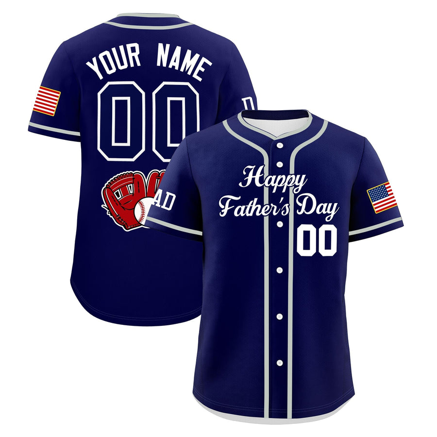 Custom Dark Blue White Classic Style Father's Day Quick Dry Baseball Jersey | BuyFootballJersey